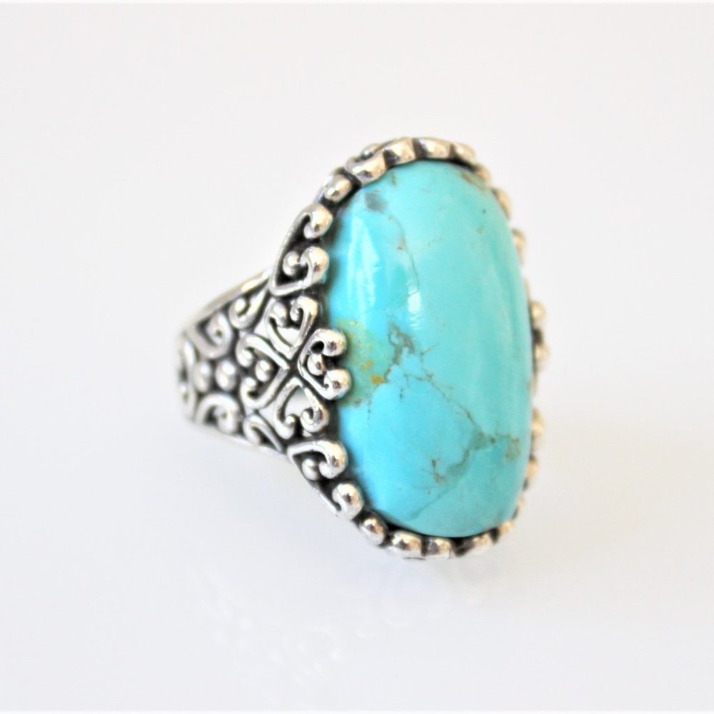 STERLING SILVER IMITATION TURQUOISE FLORAL RING